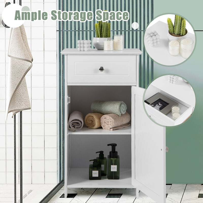 Costway Cabinet Bathroom Storage Floor Organizer Cupboard Drawer Shelf Bath Towel White