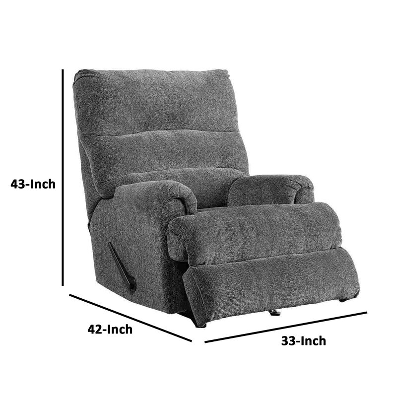 Manual Rocker Recliner with Fabric and Pull Lever, Gray-Benzara image number 5