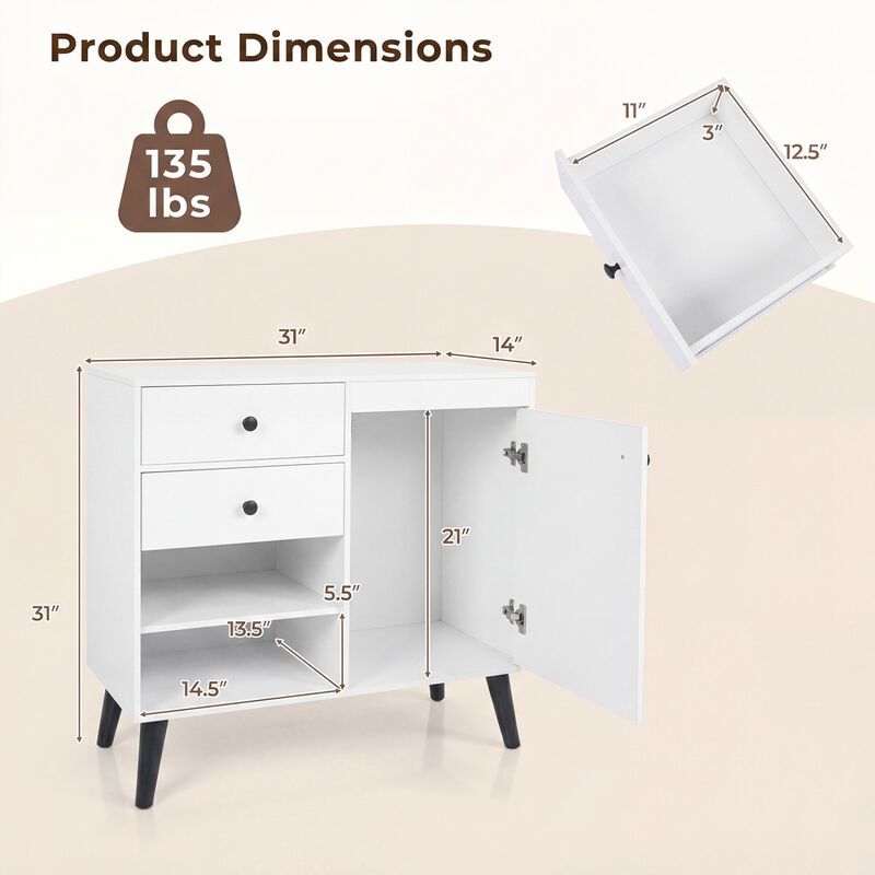 Modern Sideboard Storage Cabinet with 2 Drawers and Open Shelves image number 2