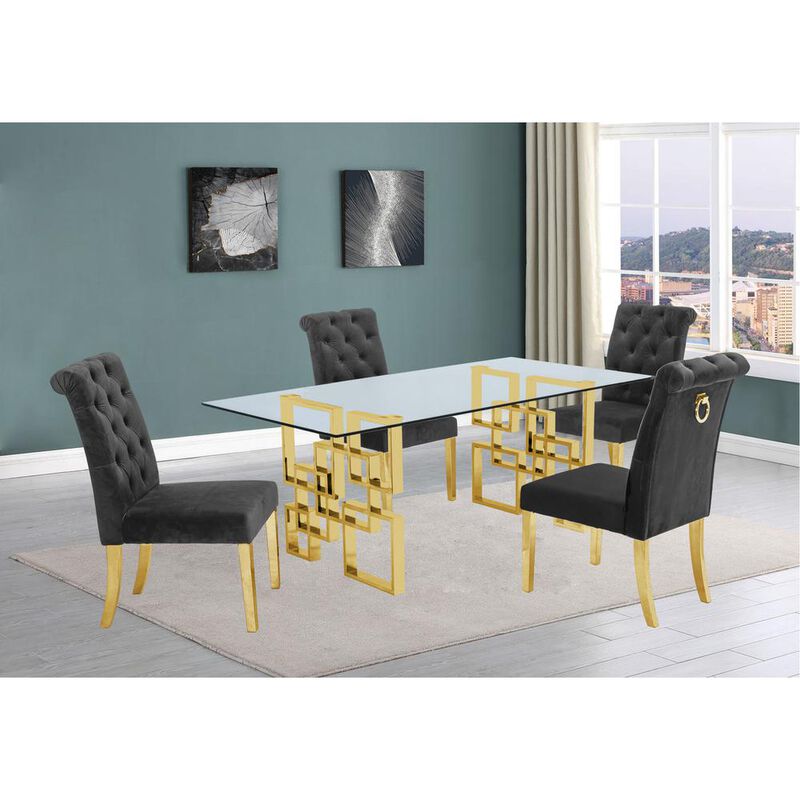 Best Quality Furniture 94 large clear glass dining table w/ gold color stainless steel base