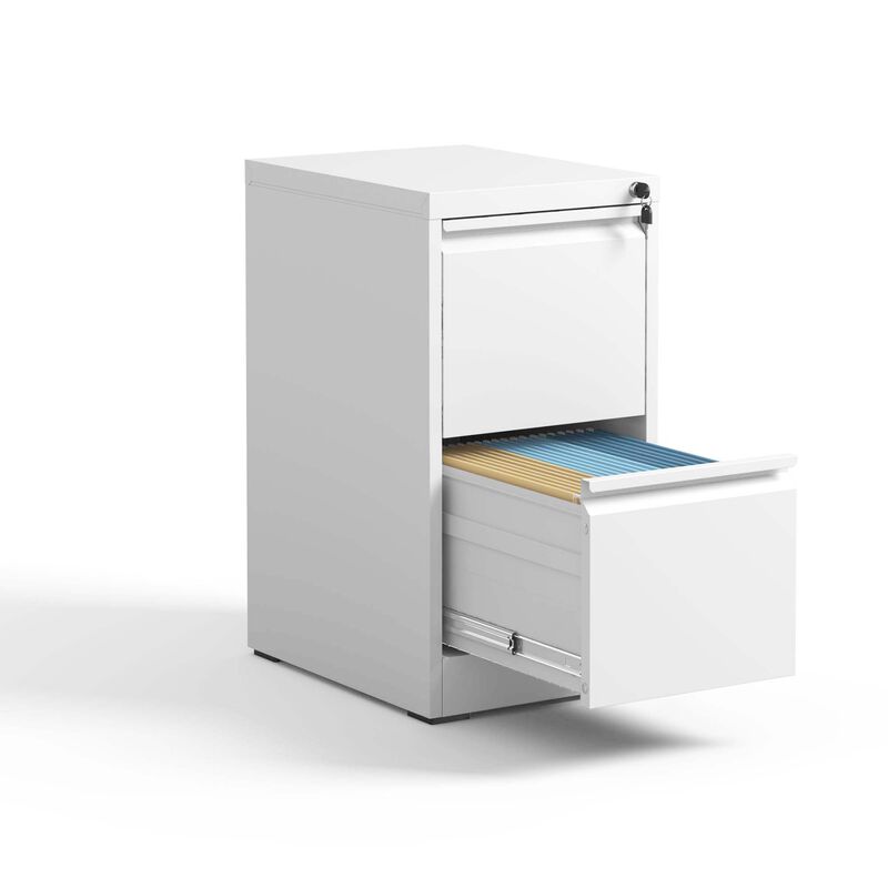 Mondawe Vertical Double Drawer Metal White Filing Cabinet With Lock For Storing A4 Sized Files