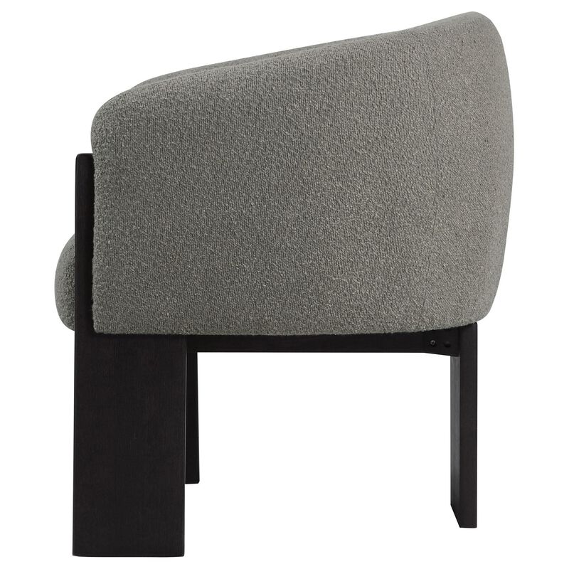 Vala Accent Chair, Modern Plush Gray Boucle Barrel Back, Black Wood - Benzara