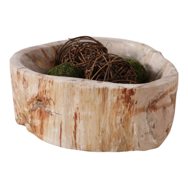 9x4" Petrified Wood Bowl, Ivory/tan