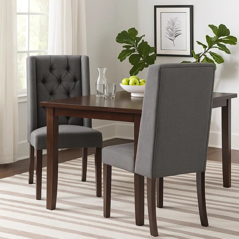 Nathan Dining Chair Set of 2, Dark Brown Wood, Tufted Wingback image number 1