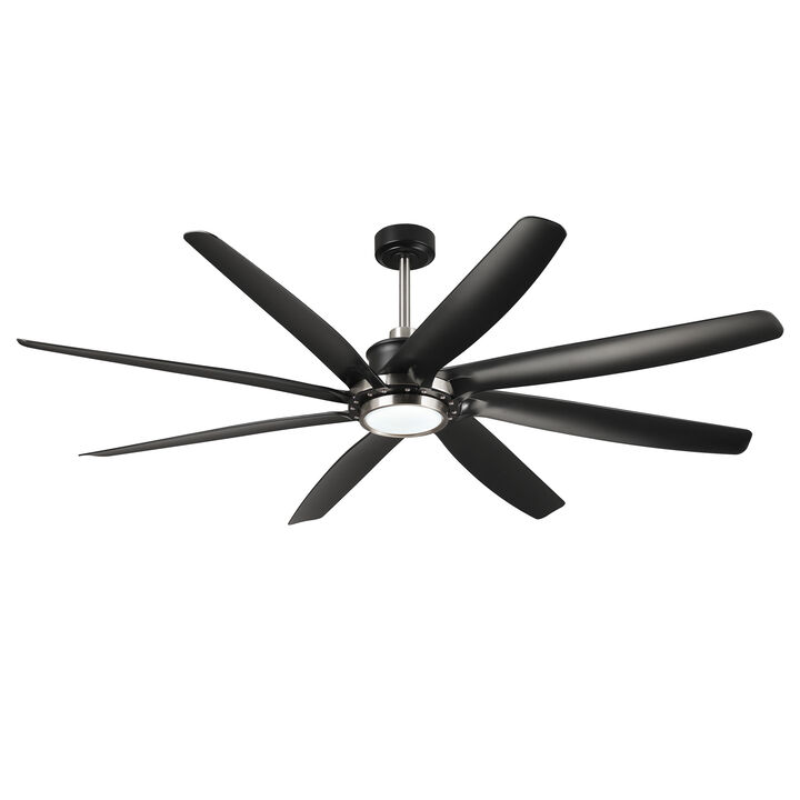 72" Modern Farmhouse Black Reversible Dimmable 8 Blades Ceiling Fan with Light and Remote