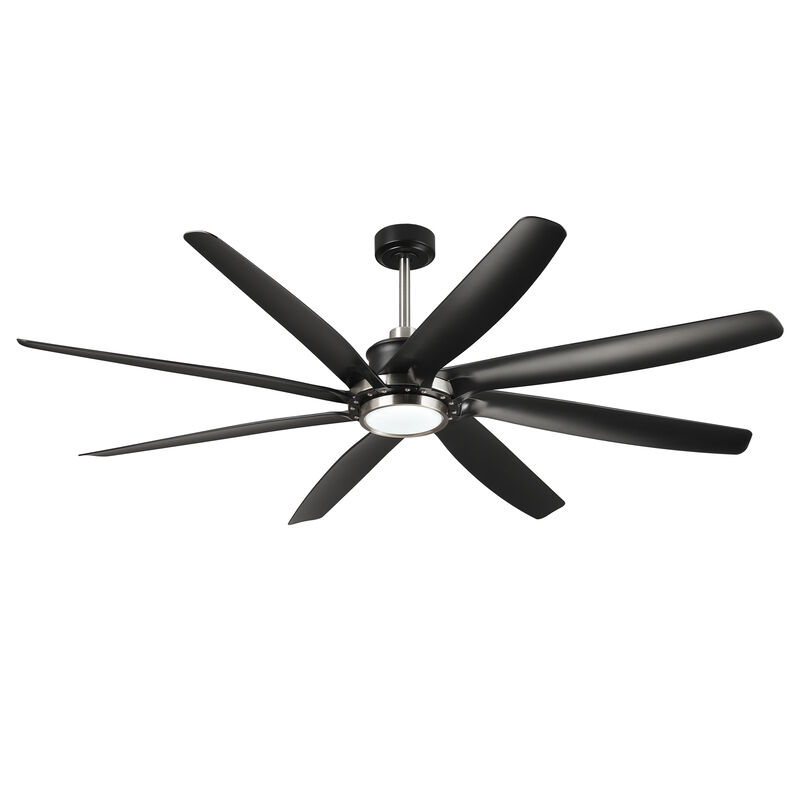 72" Modern Farmhouse Black Reversible Dimmable 8 Blades Ceiling Fan with Light and Remote image number 0