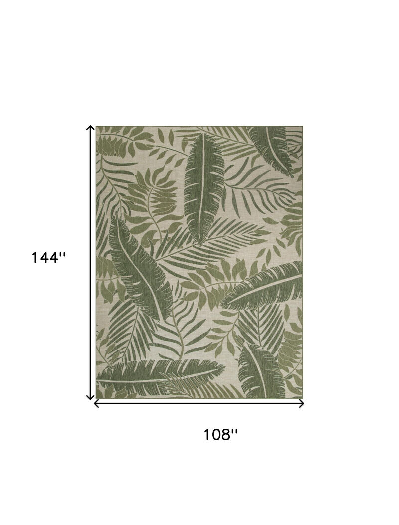HomeRoots 9' X 12' Ivory And Green Palm Leaf Indoor Outdoor Area Rug image number 3