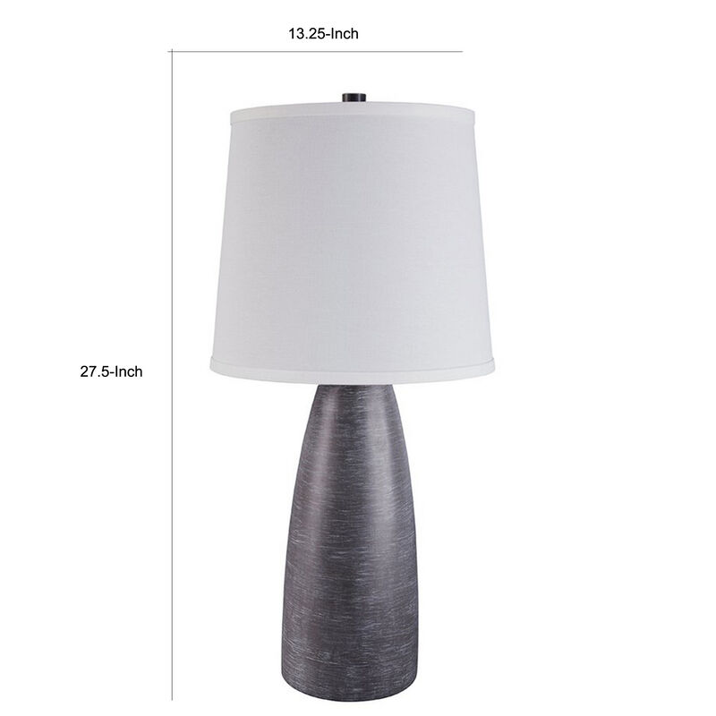 Vase Shape Resin Table Lamp with Fabric Shade, Set of 2, Gray and White - Benzara image number 4