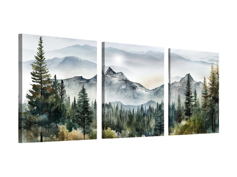 Abstract Mountain Forest Wall Art Three Piece Canvas for Living Room Bedroom image number 0