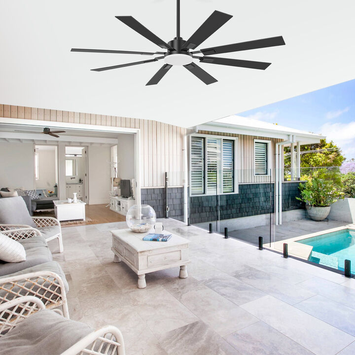 Breezary 72" LED Ceiling Fan with Light, 8 Plywood Blades, 6 Speeds, Remote Control