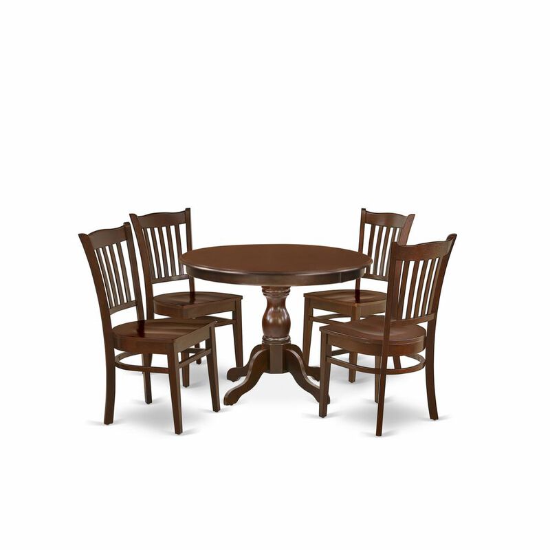 East West Furniture HBGR5-MAH-W 5 Piece Kitchen Table Set - Mahogany Kitchen Table and 4 Mahogany Wooden Dining Chairs with Slatted Back - Mahogany Finish
