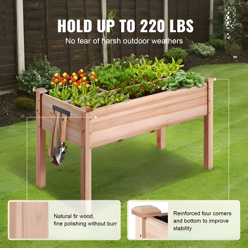 Wooden Raised Garden Bed for Growing Vegetables, Herbs, and Flowers Outdoors-Burlywood image number 5