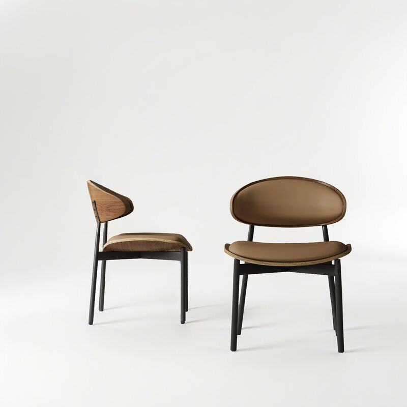 Leather Dining Chair with Wooden Frame & Metal Legs 2-piece 20.47"