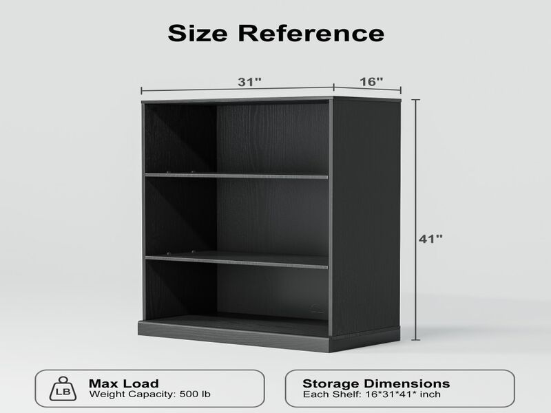 82" High Black Doorless Wood Grain Decorative Storage Cabinet with 12 shelves Combination Cabinet