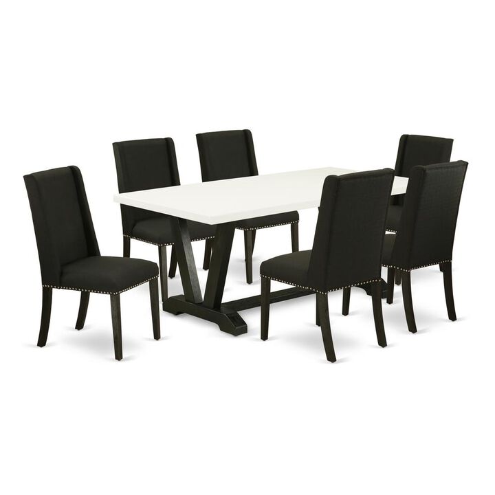 East West Furniture 7-Piece Dinette Set - 6 Padded Parson Chairs and a Rectangular Dinner Table Solid Wood Frame