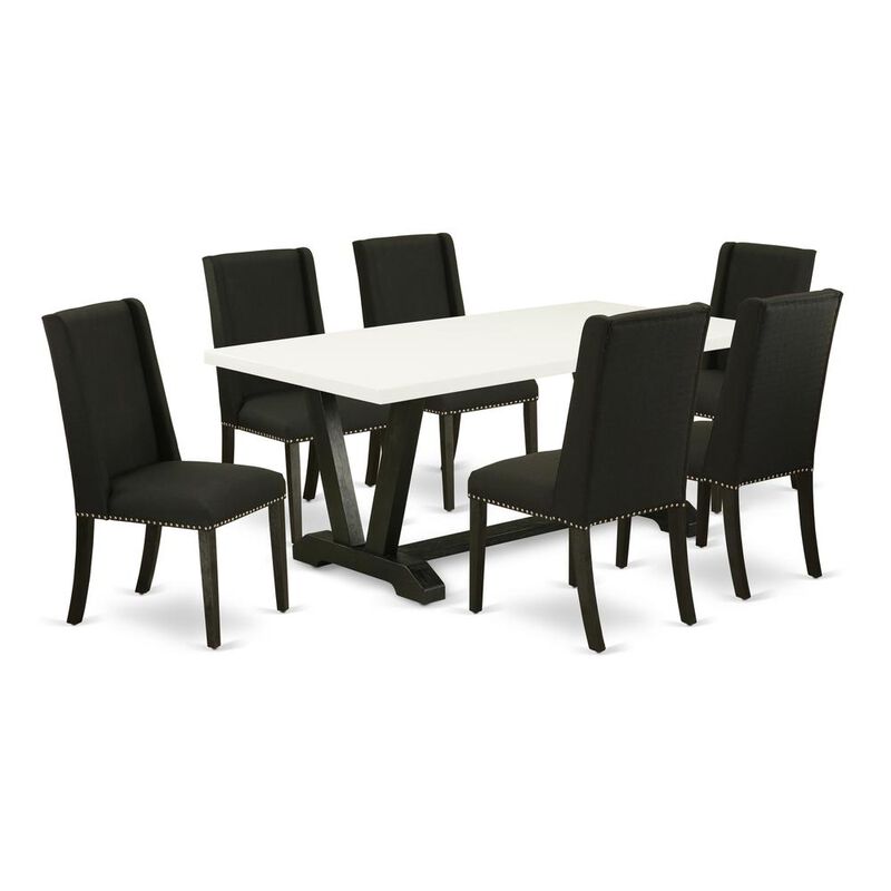 East West Furniture 7-Piece Dinette Set - 6 Padded Parson Chairs and a Rectangular Dinner Table Solid Wood Frame