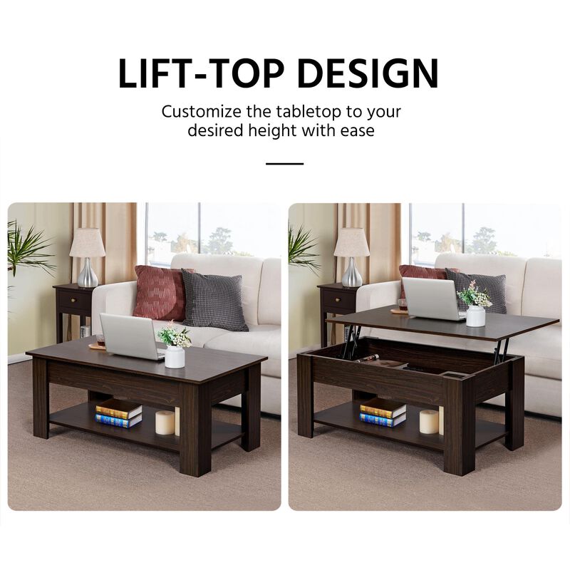 Yaheetech Lift Top Coffee Table with Hidden Compartment and Storage Shelf, Rising Tabletop Dining Table for Living Room Receptio