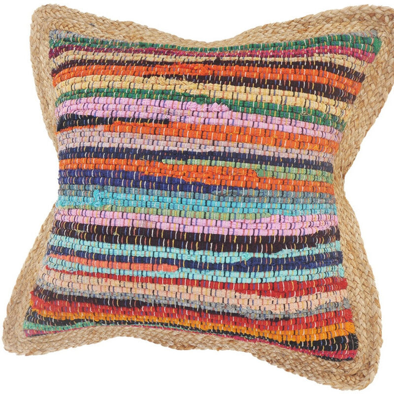 HomeRoots Set of Two 20" Blue Red And Natural Striped Cotton And Jute Throw Pillows image number 2