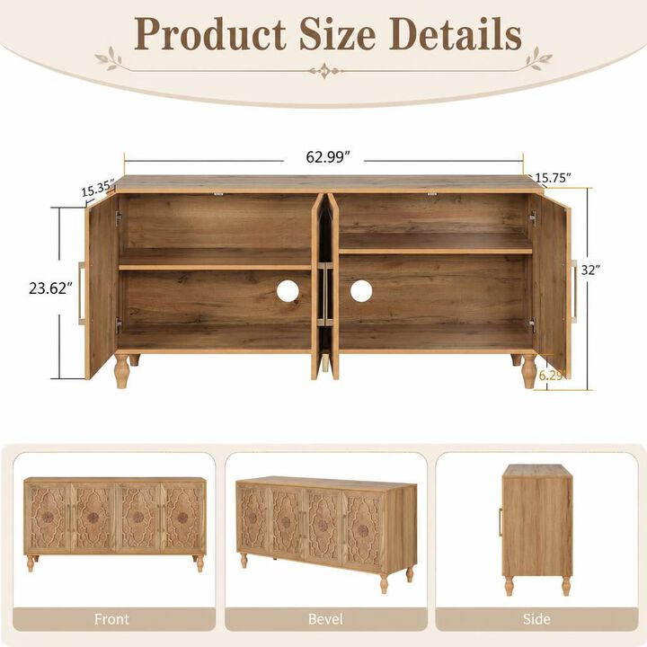 GOODSILO Carved Flower Door Large Storage Cabinet With Metal Handle For Living Room, Kitchen Entryway, Offers Ample Functional Storage Space