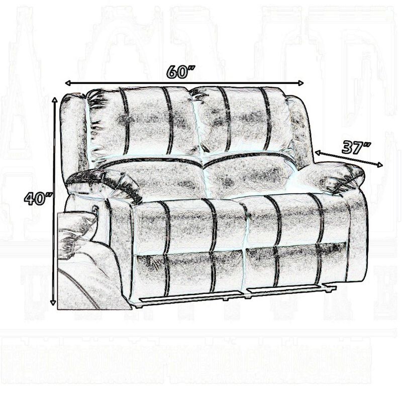 Zuru Motion Manual Recliner Loveseat, Pillow Top, Brown Faux Leather - Benzara