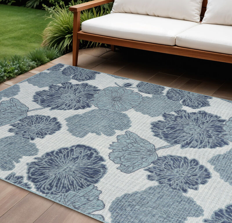 HomeRoots 9' X 12' Navy Blue And Ivory Floral Indoor Outdoor Area Rug image number 1