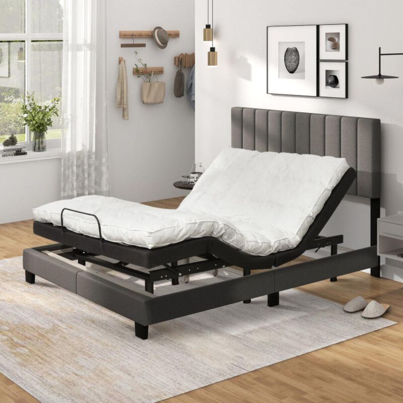 Hivvago Queen Size Upholstered Bed Frame with Vertical Channel Tufted Headboard