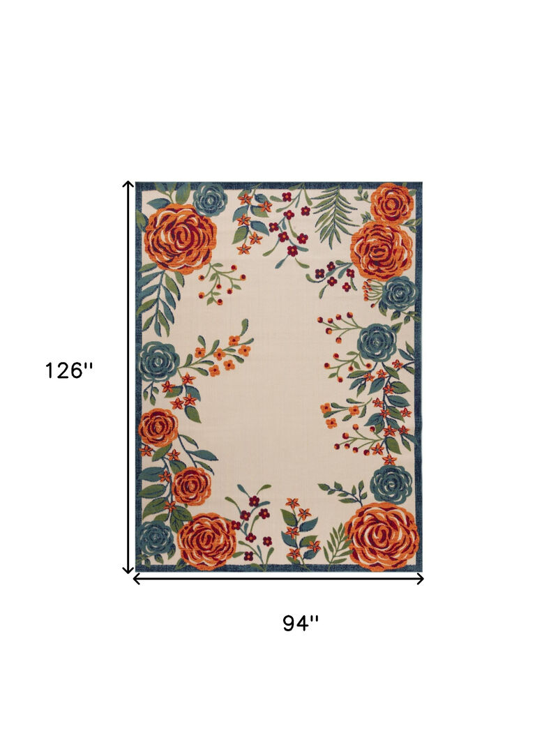 HomeRoots 8' X 11' Ivory Blue And Orange Floral Indoor Outdoor Area Rug image number 6