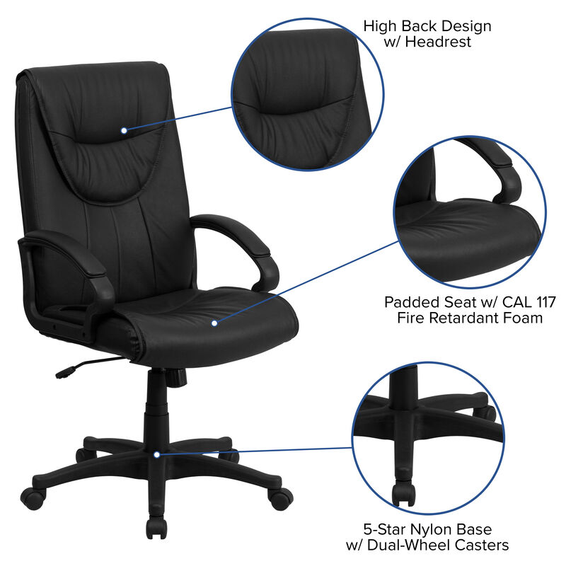 Hansel High Back Leather Executive Swivel Office Chair with Arms