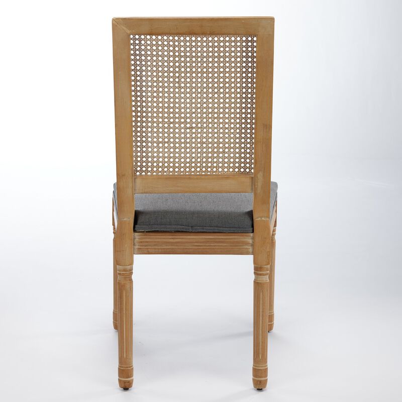 Whisen French Dining Chairs Set of 2, Solid Rubberwood Frame with Linen Upholstery and Rattan Back, for Living Room Kitchen Restaurant image number 7
