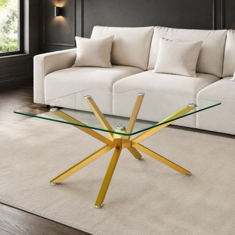 GOODSILO Rectangular Tempered Glass Coffee Table with Metal Legs, Adjustable Feet for Living Room and Office Use image number 2