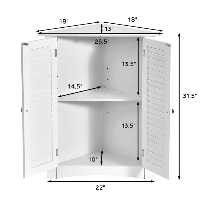 Costway Corner Storage Cabinet Freestanding Floor Cabinet Bathroom w/ Shutter Door White