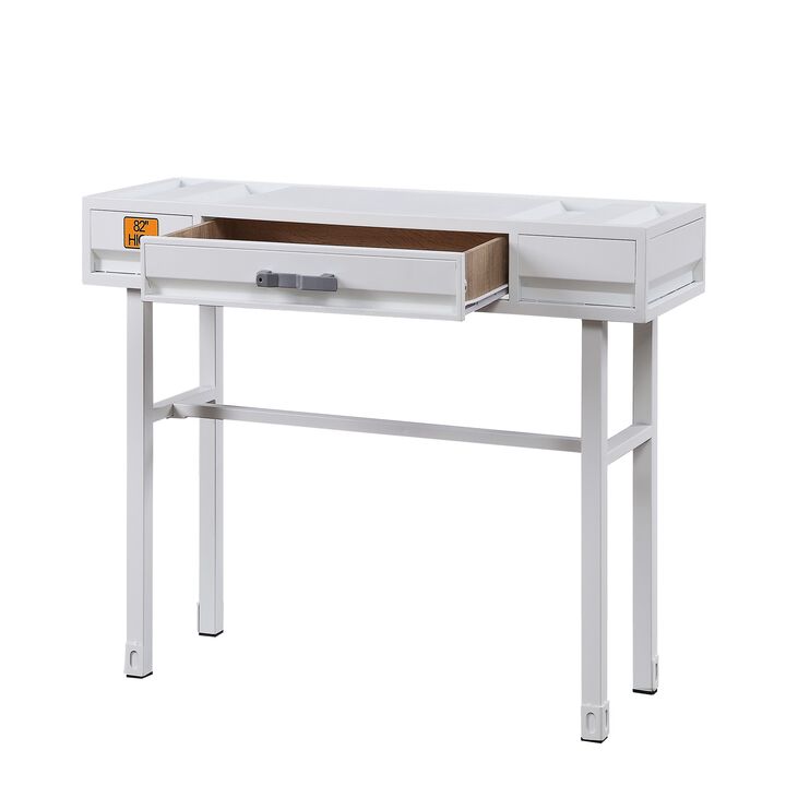 Industrial Style Metal and Wood 1 Drawer Vanity Desk, White-Benzara