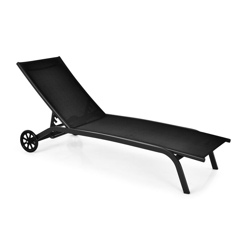 6-Poisition Adjustable Outdoor Chaise Recliner with Wheels