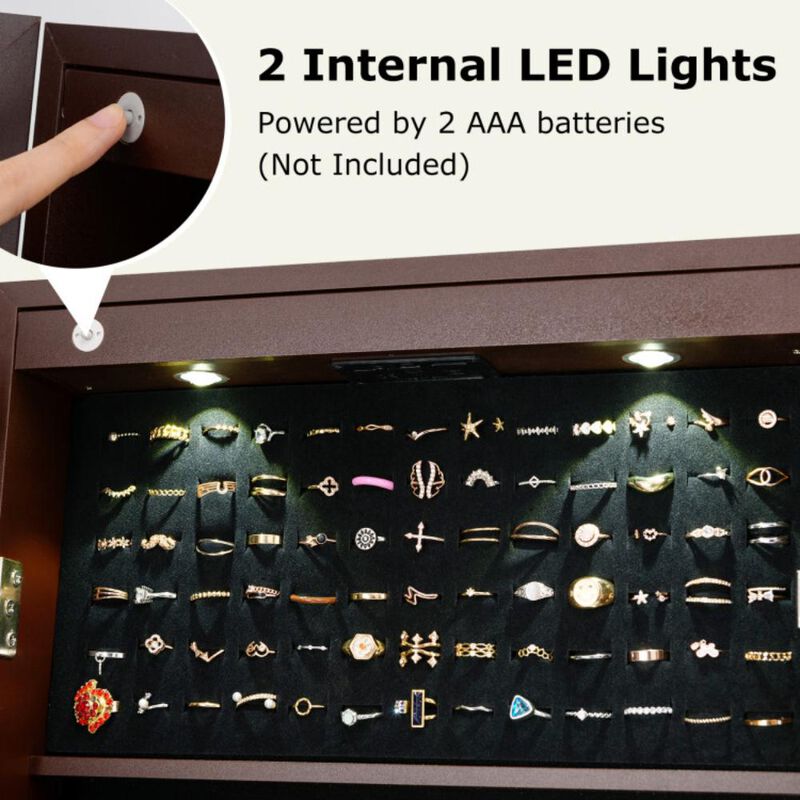 Hivvago Lockable Mirrored Jewelry Cabinet with Stand and 2 LED Lights