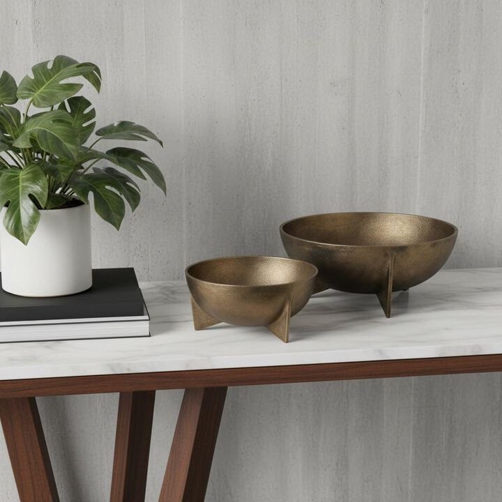 HomeRoots Set of Two Gold Metal Round Centerpiece Bowl