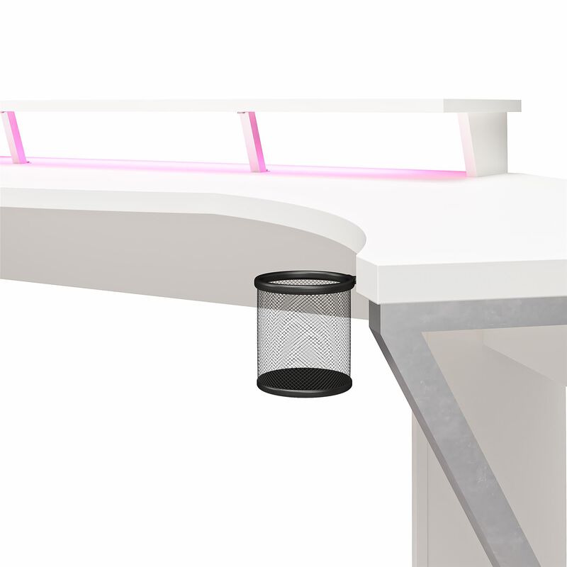Ntense Xtreme Gaming Corner Desk with Riser & LED Light Kit, White