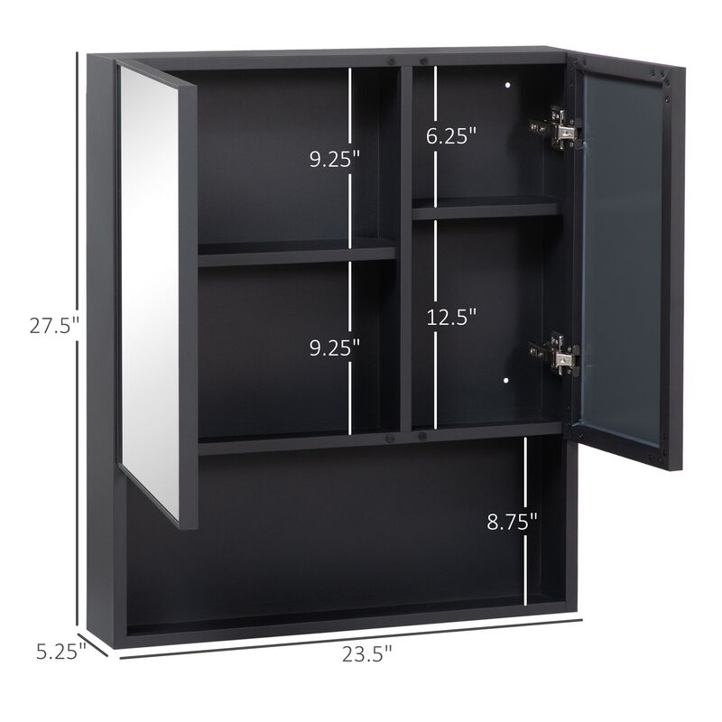 Wall-Mounted Medicine Cabinet, Bathroom Mirror Cabinet with Double Doors and Storage Shelves, Black
