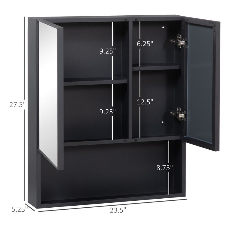 Black Bathroom Organizer: Wall-Mounted Double Door Medicine Cabinet