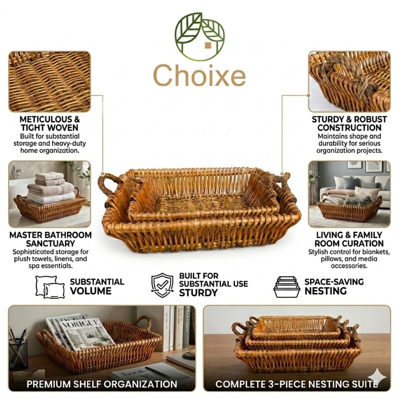 Woven Willow Home Organization Baskets &ndash; Set of 3 image number 4