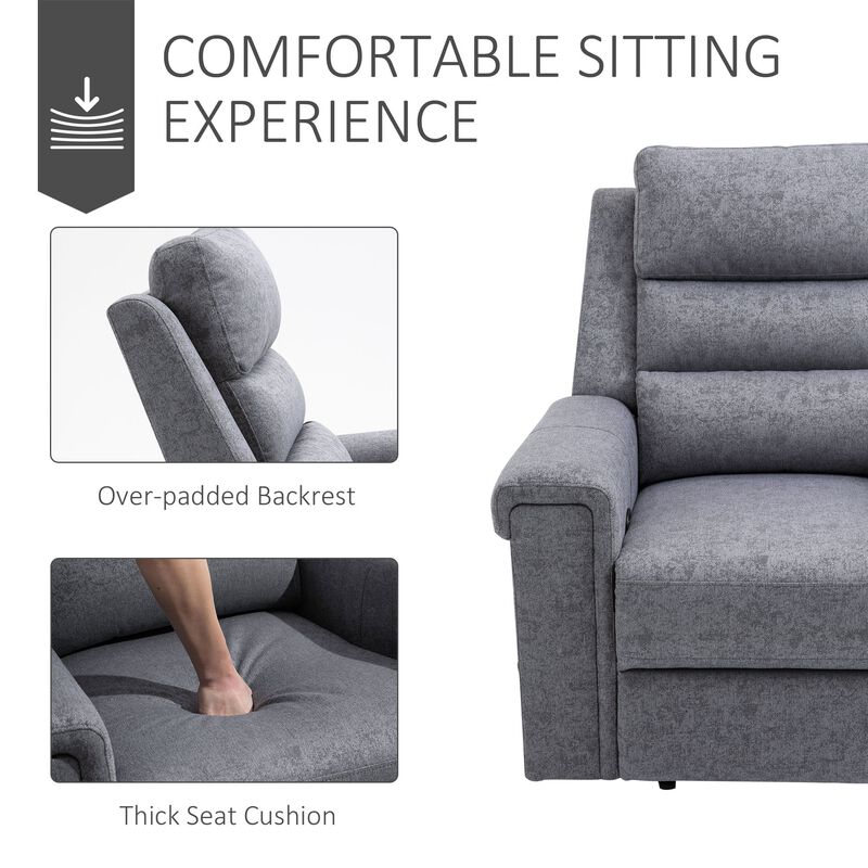 Grey Theater Seat: Modern Linen Fabric Recliner with Overstuffed Arms image number 3
