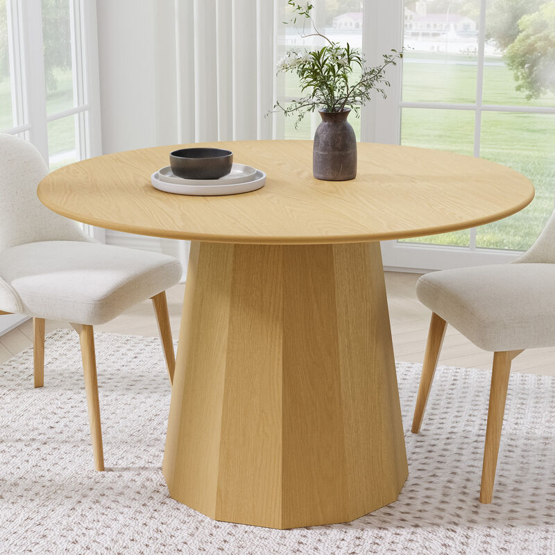 46 Inch Round Edge Natural Wood Dining Table Seats 4-6 People, Suitable for Living Room and Dining Room
