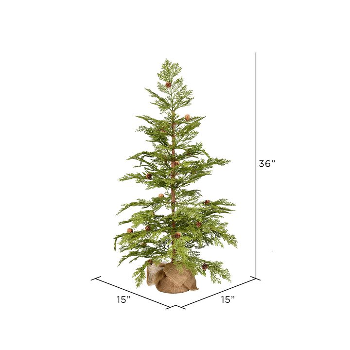 Vickerman 36" Cedar Pine Artificial Christmas Tree - Unlit - Faux Tabletop Christmas Tree - Seasonal Indoor Home Decor - Realistic Pinecone Accents - Reliable Decorative Green Tree