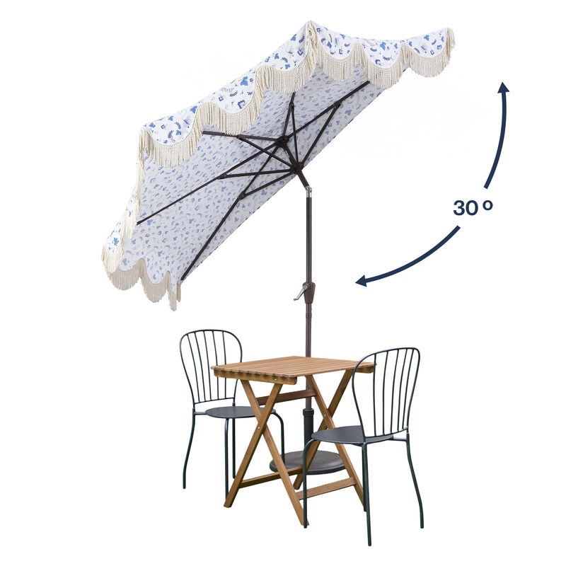 Beverly Designer Classic Scalloped Fringe Half Market Patio Umbrella with Crank, Push Button Tilt and UV Protection