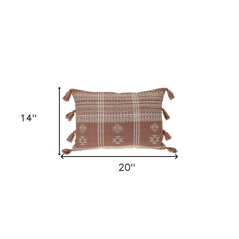 HomeRoots 14" X 20" Beige and Brown Southwestern Cotton Throw Pillow With Tassels image number 5