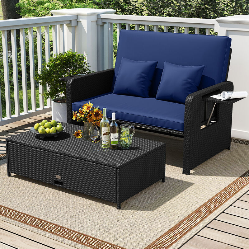 Outdoor PE Wicker Daybed with Adjustable 4 Level Backrest and Storage Ottoman image number 4