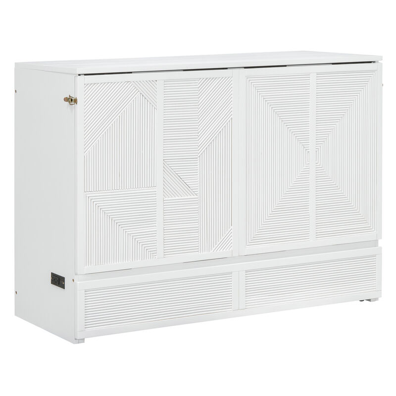 Whisen Clever Design Full Size Murphy Bed, Folded into a Cabinet with Large Drawer,USB Ports and Outlets