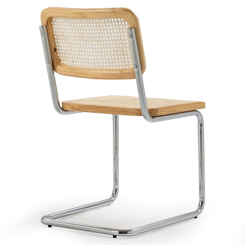 Glamour Home Set of 2 Barnaby Natural Wooden Dining Chair with Chrome Legs