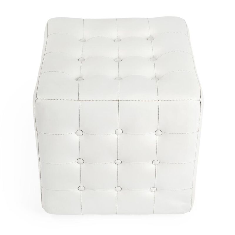 Butler Specialty Leon Leather Cube Ottoman, White