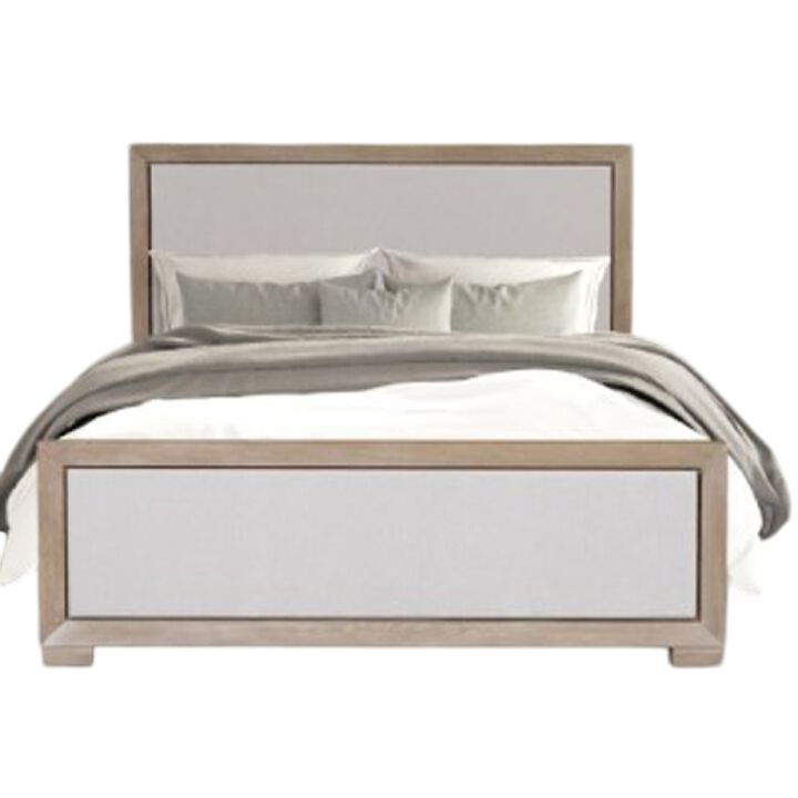 Kizie Queen Size Bed, Modern Upholstered Tawny Brown Gray Solid Wood - Benzara