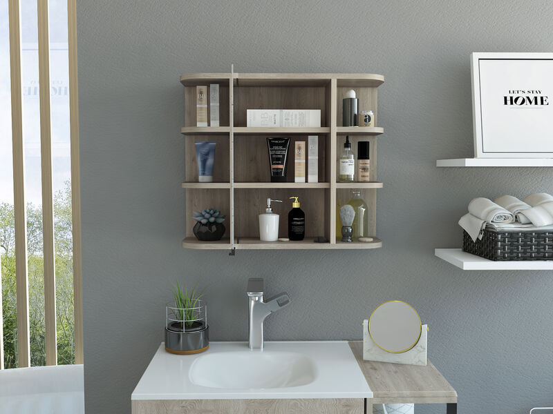 DEPOT E-SHOP Roma Mirrored Medicine Cabinet, Six External Shelves, Three Interior Shelves, Light Gray image number 2